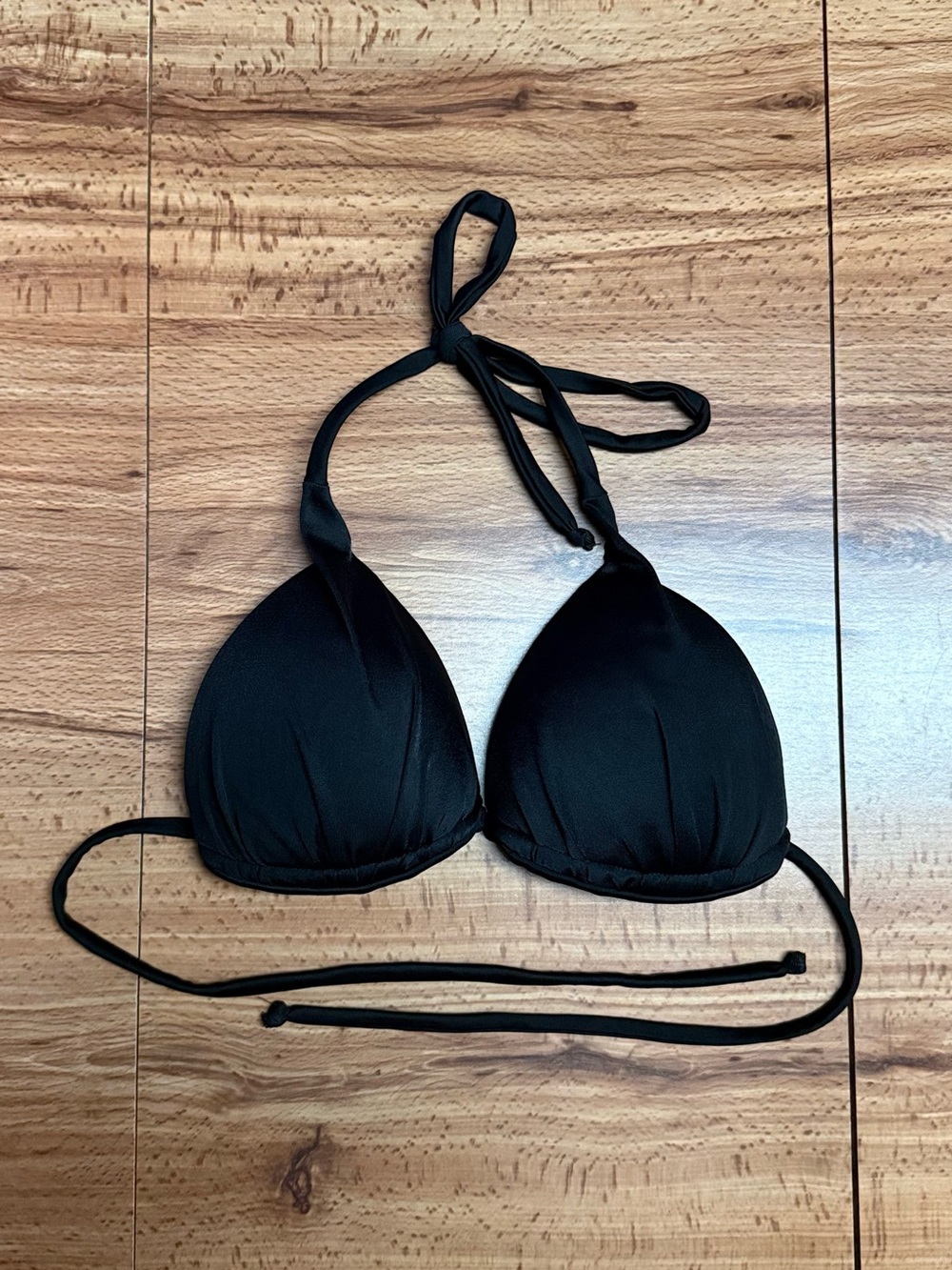 Women's Black Padded Triangle Bikini Top - Classic Halter Swimwear